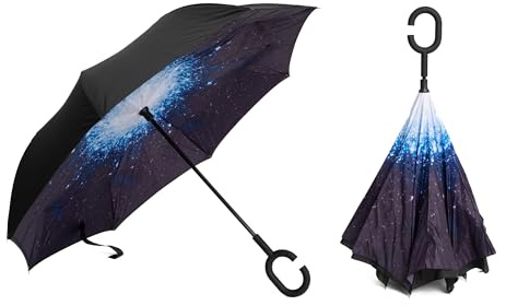 Braty Decorations Seitenverkehrter Stockschirm, Doppelschichtiger Regenschirm mit C-förmigem Griff, Innovativer und Umgekehrter