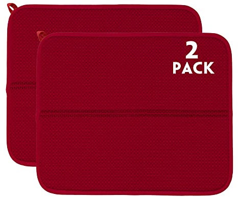 RECYCO Mikrofaser Abtropfmatte für Küche 44x36cm, 2 Stück, Spüle und Geschirr Trockenmatte Geschirrunterlage (rot)