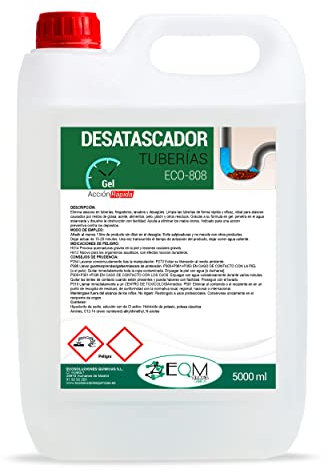 EQM - ECO-808 - Desatascador Profesional de Tuberías - 5L - Fórmula en gel para atascos difíciles - Acción rápida y eficaz - Formato ahorro, varias aplicaciones