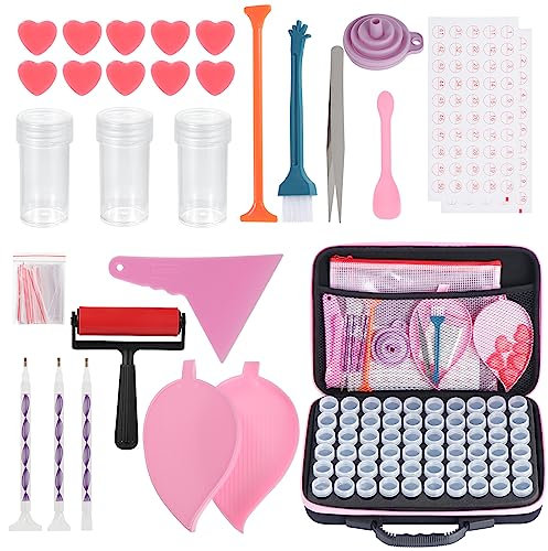 Kinsinder 60 Slots Diamond Painting Koffer Aufbewahrung Zubehör Boxen, 5D Diamond Painting Zubehör Boxen für DIY Diamant Malerei Zubehör DIY Kunst Handwerk (Rosa)