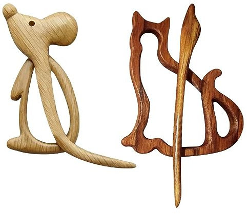 Jolie broche en bois en forme de chat et de souris, broche mignonne avec motif animal en bois, broche en bois pour pull, châle, écharpe, fermoir à boucle, Bois, Sans pierre précieuse