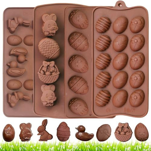 Zkaoai Ostern Silikon Schokoladenformen, 4 Stück Ostern Pralinenform Silikon, Ostern Schokoladenform, Silikonform Ostern Ei, Silikonformen Ostern, Backform Osterhasen für DIY Schokolade, Süßigkeiten