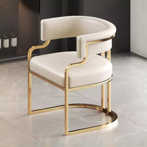 YCKEGEW Leather Modern Tub Chair Upholstered Armchair for Living Room,Dining Room Chairs Guest Chairs for Reception Single Sofa Chair with Golden Metal Legs(White)