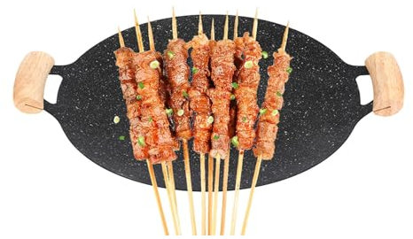 Kuxiptin Padella Teppanyaki | Padella antiaderente in ghisa con doppio manico in legno,Piastra per barbecue, piastra multifunzionale per carne, pancake, costolette