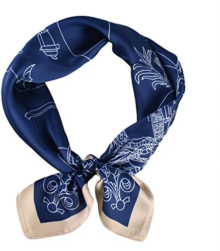 TianWlio Seidenschal Damen Lange Schal für Frauen Halstuch Schal Halstücher Tuch Kopftuch warm Blumen Muster Soft Wrap Simulation Seidenschal Bunte Schals Warm Weich Spitzenmuster (Navy, One Size)