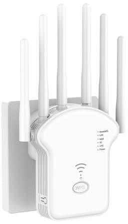 Aenxwa WLAN Repeater WLAN Verstärker 1200Mbit/s Dualband 2,4GHz+5GHz WiFi Booster mit Repeater/Router/Access Point Modus,4 Antenne,Einfache Einrichtung,WiFi Range Extender Mit LAN/WAN PortA2
