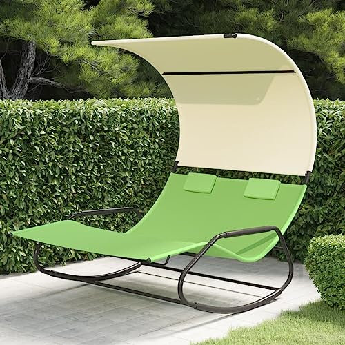 LVHUIDEH Doppel-Schaukelliege mit Sonnendach und Kissen, Sonnenliege, Ergonomischen Design, Gartenliege für Patio/Strand/Terrasse/Pool, 175,5 x 137,5 x 182,5 cm, Stahl und Textilene