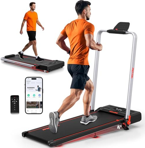 Laufband für Zuhause mit Neigung, 12km/h Laufband Klappbar mit Steigung, 3 in 1 Walking Pad mit Armstützen, Fernbedienung und App Steuerung, für Zuhause & Büro Kein Zusammenbau Erforderlich