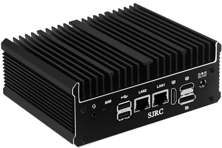 SJRC J6412 Mini PC Fanless, 2x i226V 2.5G LAN Micro Firewall Appliance 2x RS232/RS485 COM, Industrial Mini Computer Office Home, Triple 4K Display, USB C, Barebone (No RAM/SSD/OS)