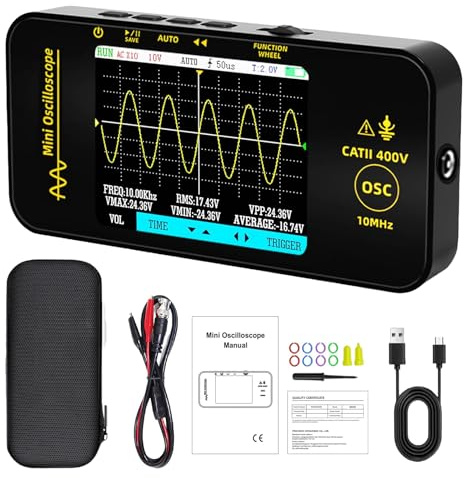 Handheld Oscilloscope with Persistence,Handheld Digital Oscilloscope Pocket Mini 10MHz Bandwidth,48MSa/s Sampling Rechargeable 3.2 LCD Portable Oscilloscopes for Automotive Audio Electronic