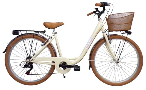 Cicli Tessari - bicicletta donna bici da passeggio city bike 26 cambio 6 velocita' telaio basso (beige)