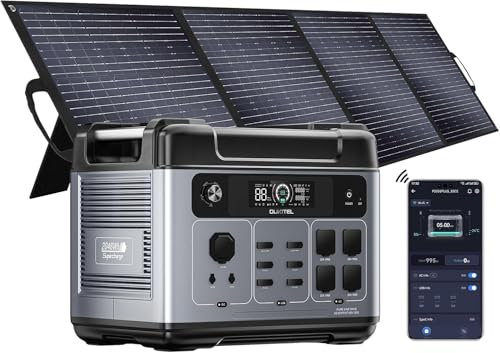 OUKITEL P2001 Plus Generador Solar 2400W con Panel de 200W, Estacion de Energia Portátil 2048Wh LiFePO4, Carga al 100 % en 1,2 h, 13 Puertos, para Camping, Caravana y Emergencias