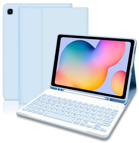 Lielax Funda con Teclado Español Ñ para Galaxy S6 Lite 10.4'' 2024/2022/2020 - Teclado Desmontable Magnético con Portalápices para Samsung Tab S6 Lite(SM -P620/P625/P613/P619/P610/P615), Azul
