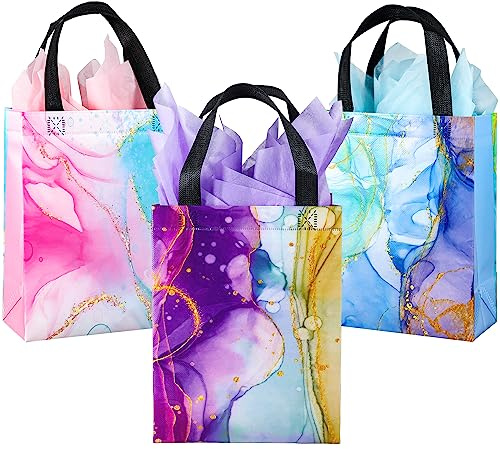 JOYELL 18Pcs Reusable Medium Gift Bags with Handles, Colorful Marble Party Bags with Tissues for Presents, Birthday, Anniversary, Shopping, Wedding Party Supplies, 20×10×26 cm