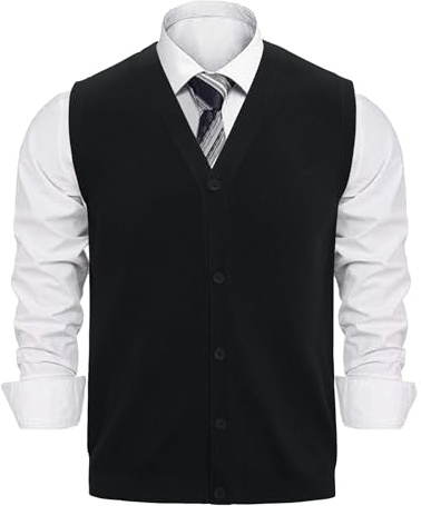 Sykooria Chaleco de Punto con Cuello en V Sin Mangas para Hombre Suéter Tejido Ligero y Elegante con Botones