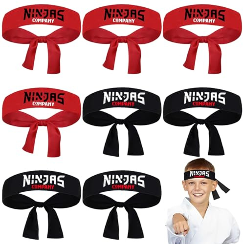 JYNVO 8 stycken ninja-pannband, ninja-pannband, födelsedagsfestdekorationer för barn, ninja-festgåvor, lämpliga för karate temafester, födelsedagsfester, pojkar och flickor