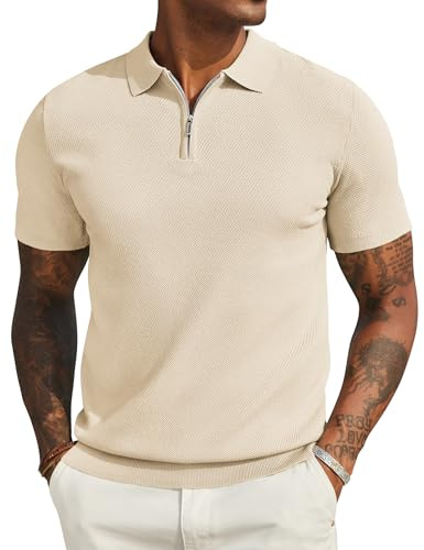 COOFANDY Pikétröjor för män kortärmad sommar dragkedja stickad herrpolo t-shirts klassisk stretch golfskjorta