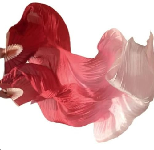 runrayay 1 Paire de voiles éventails de Danse Orientale en Imitation Soie pour Femme, 1,5 m, Fait Main, Longs voiles en Bambou pour Spectacles, Main Gauche et Main Droite, dégradé de Rouge.