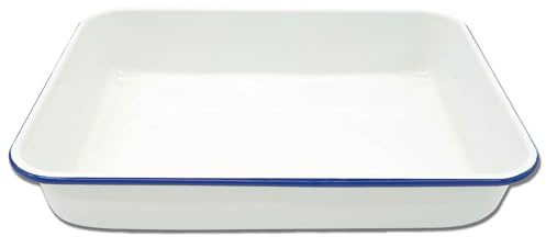Zenker Enamel Large Roasting Dish, Vintage Design, Roasting Tin, Perfect for Roasts, Pies & Pastries, Easy to Clean, Oven Safe Up to 230 Degrees Celsius, PTFE & PFOA Free, 40x28.5cm, White & Blue