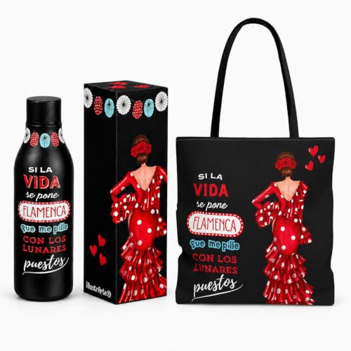 illustrArte Pack Macarena con Frase: Botella Térmica + Bolso Málaga