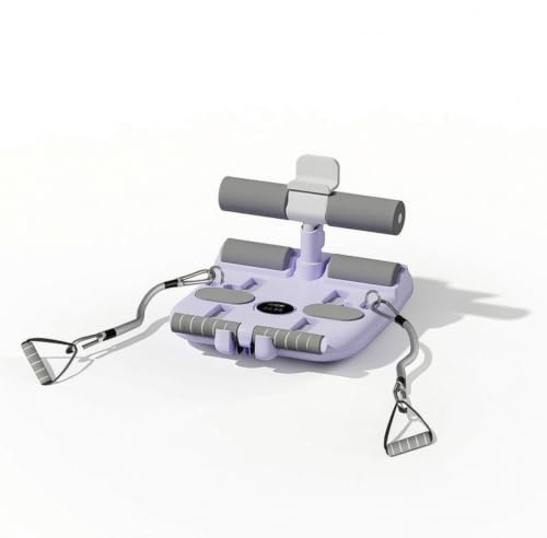 PETSOLA Abdos Appareil Abdominaux Barre de Sit-ups Socle Antidérapant Ventouses Maintien des Pieds Cordes de Résistance Poignées Mousse Protectrice Matériaux, Array, Violet, Avec Corde De Traction