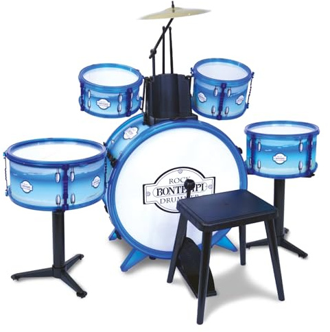 Bontempi BeatMaster Pro: batería para niños con sonidos realistas y mucha diversión azul, 850x650x680 mm