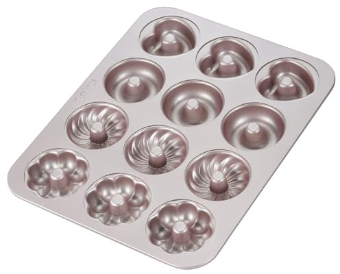 CHEFMADE Donut Mold Cake Pan, 12-Cavity Non-Stick Pattern Doughnut Bakeware for Oven Baking (Champagne Gold)