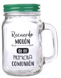 DISOK Jarra Cristal con Caña Recuerdo Molón Color Verde - Jarras con Frases, Tazas Originales para Detalles, Recuerdos y Regalos de Comuniones (Precio unitario) (Verde)