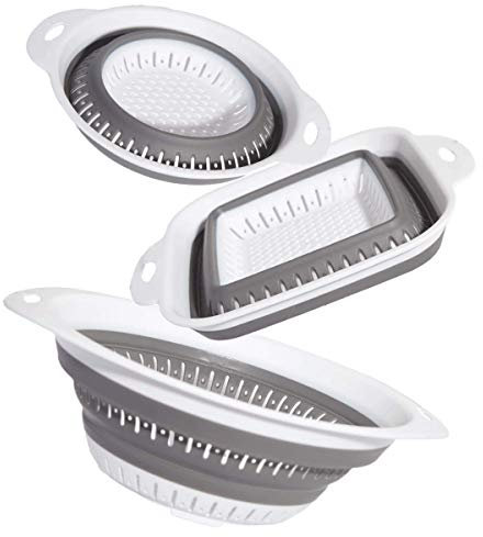 BXXY Küchensieb, faltbar, ideal zum Abtropfen von Nudeln, Gemüse, Früchten, Türkis, 3 Stück (Gray(3Pcs))