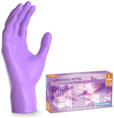 ARNOMED Lot de 100 gants jetable en nitrile - Violet - Taille L - Gants sans poudre - Caoutchouc sans latex