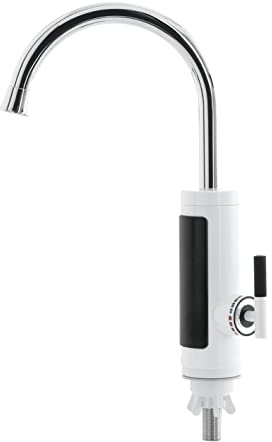 EASYmaxx Warm- & Kaltwasserarmatur mit Durchlauferhitzer | Mit digitaler LED-Temperaturanzeige | Ideal für Werkstatt, Garage, Camping, Garten und Terrasse | Unkomplizierte Montage [Weiss/Edelstahl]