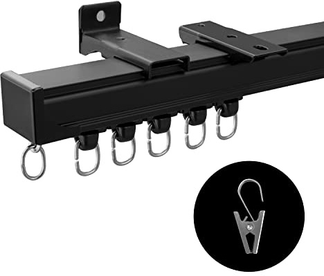 MaKefeile Ceiling Curtain Track,Curtain Track Wall Mounted,Ceiling Mount Rail Room Divider Tracks Extra Long Curtains Rod for Living Room Bedroom Patio Sliding Door Curtains with Clips,Black 9ft