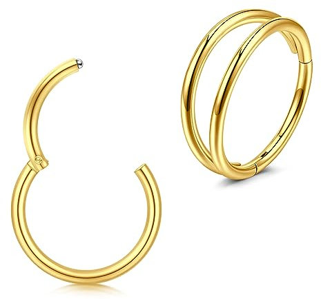 Longita 2 Stück Nasenpiercing Ring Helix Septum Nasenring Ohrpiercing Conch Knorpel Ring Gold 18g 8mm
