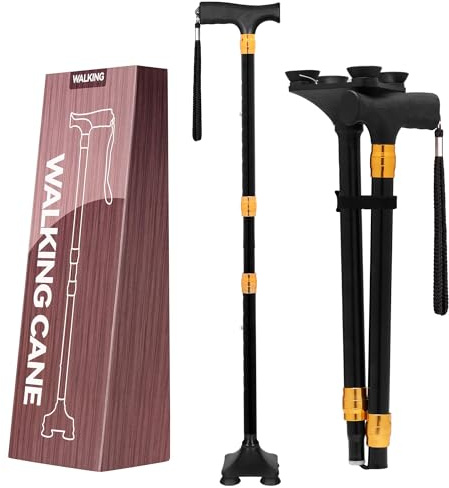 LIXIANG Walking Cane for Women for Stability Seniors Balance Folding Foldable Canes for Men Heavy Duty Adjustable Travel Collapsible Fashionable Fancy Decorative Unique Cool Cane Black