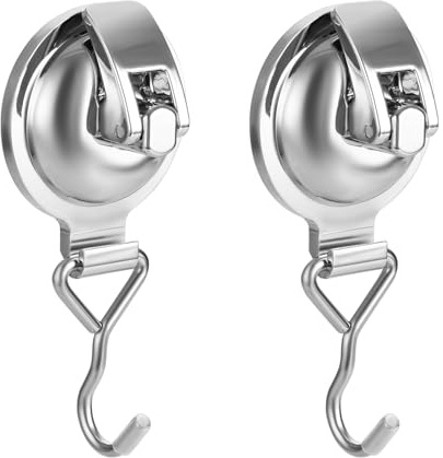 Khdrvok Heavy Duty Vacuum Wreath Cup Adhesive Hook，Hanging 13 lbs Robe Towel Hooks, Super Suction for Kitchen，Bathroom and Restroom (Round Silver, 2Pack)