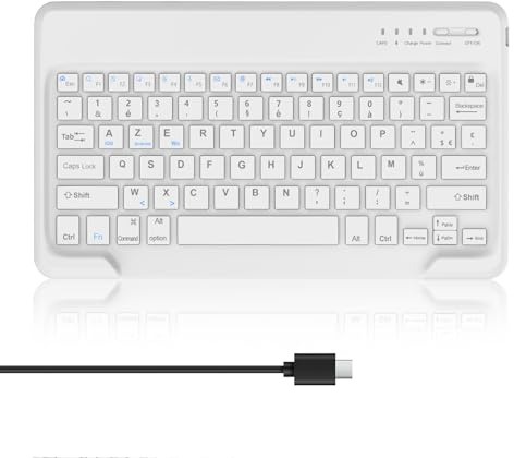 AVNICUD Clavier Bluetooth pour Tablette iOS/Android/Windows, Clavier sans Fil Léger Fin Keyboard pour iPad Air 13/Pro 12.9, Samsung Galaxy/Xiaomi/Redmi Pad, AZERTY Français, Blanc