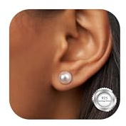 YADOCA Boucles d'oreilles Perles en Argent Sterling 925 pour Femmes Filles Simples Élégant Boucles d'oreilles en Perles Blanches de Culture 8mm