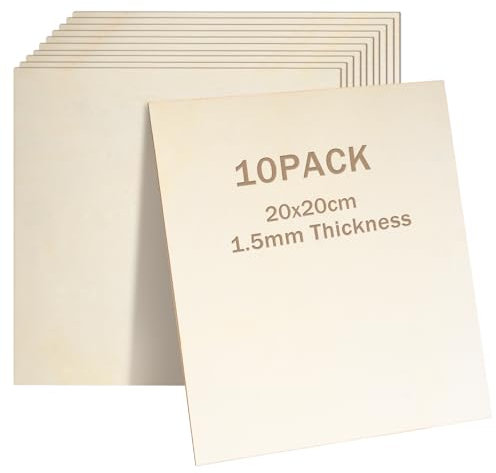 DLUSZERT 10 pannelli in legno per fai da te, 200 x 200 x 1,5 mm, pannelli in legno bianco, fogli di compensato per progetti laser, fai da te, modello, pittura incisa