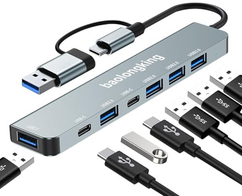 Adaptateur Hub 7 en 1, hub USB C avec 2 ports de données USB-C, USB 3.0 et 4USB2.0, adaptateur multiport USB C portable, pour tablette, ordinateur portable, PS5/PS4, commutateur, imprimante