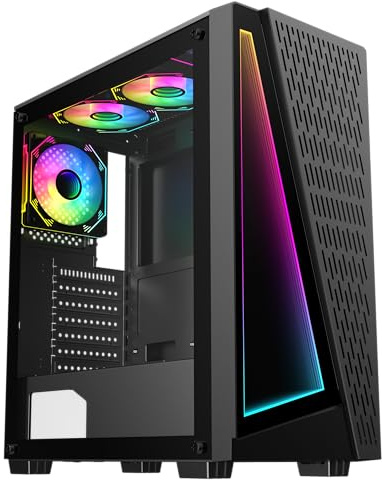 GameMax Prism Black With Infinity Front Panel & Tempered Glass Side Panel ATX PC Gaming Case with 3 x 120mm Infinity PWM Fans & PWM ARGB Hub Included