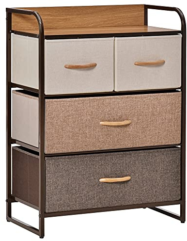 HOMCOM Cómoda con 4 Cajones de Tela Plegables para Dormitorio Multicolor