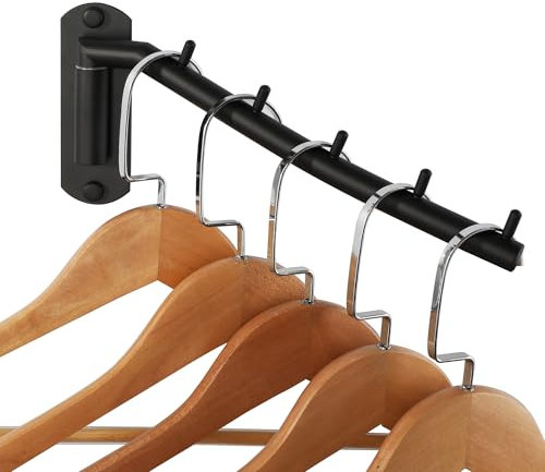 Mooche Wall Mounted Coat Rack Black, Left-Right Swivel Clothes Rail, Wall Mounted Type Mounted Drying Rack, 270MM Stainless Steel Extending Laundry Rack for Wardrobe Bedroom Living Room