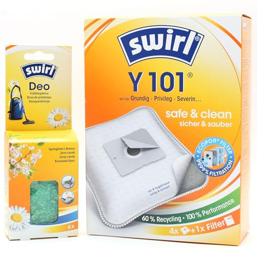 PakTrade 4 Staubsaugerbeutel + Deo-Perlen kompatibel mit Fakir Premium Power TS 720 | kompatibel mit Swirl Y101 - Y 101 | 4 Beutel, Lufterfrischer, Zubehör, Ersatzteile