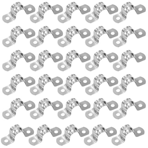 30 abrazaderas de tubo de 18 mm, de acero inoxidable, en forma de U, abrazaderas de montaje en U, abrazaderas de metal de dos agujeros, abrazaderas de metal en forma de U para tuberías de agua y