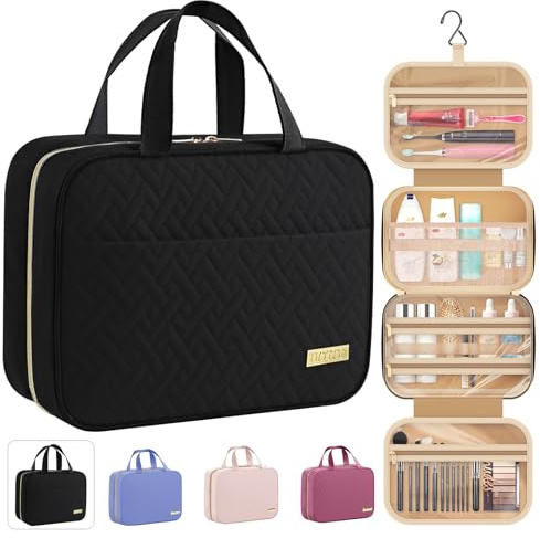 HOTOR Kulturtasche Damen wasserdichte  Kosmetiktasche mit Haken – Geräumige  Kulturbeutel Damen  für Reisen – Groß  Kulturbeutel Zum Aufhängen für  Weekender, 29.0 x 23.0 x 8.5cm, Schwarz