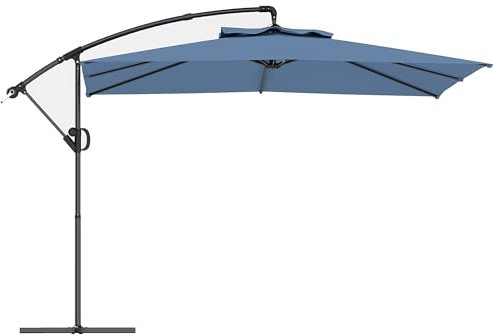 Outsunny Parasol déporté carré 3 x 3 m, parasol de jardin extérieur avec manivelle, base croisée, parasol inclinable et rotation à 360°, toile polyester 180 g/m², protection UV UPF50+, bleu clair