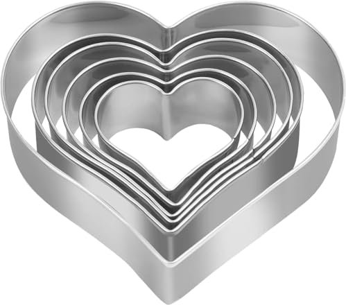 6 Stück Silber Herzausstecher,430 Edelstahl Ausstechform HerzenWaschbar Ausstecher Herz,für Kekse,Fudge,Brotfrüchte