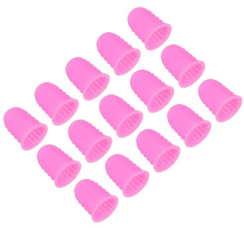 PATIKIL Gummifingerspetsar, 15-pack silikon tumfingertoppsskydd fingerbarnsängar skydd skyddsdynor fingerborg grepp för kontorsräkning sömnad, rosa liten storlek