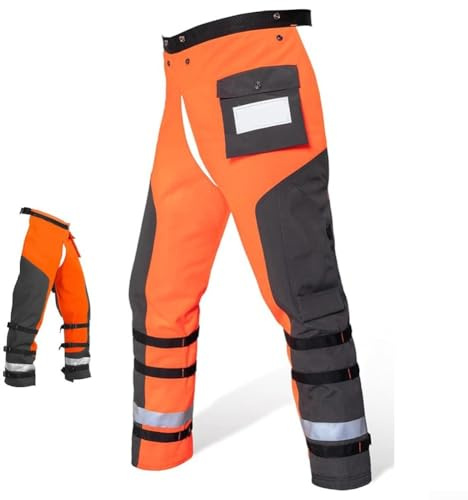 Volakebeing Chainsaw Chap, 9 Layer Protection Lightweight Logging Safety Pants Adjustable Belt Quick Snap Fasteners for Men Women Cutting Tasks Orange(L)