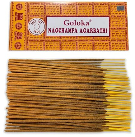 Bâtonnets d'encens naturels Goloka Nag Champa - 1 Paquet de 250 g (Environ 200 bâtonnets) - Aromathérapie - Méditation - Yoga - Emballage écologique